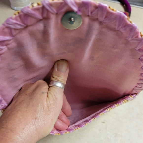 Nwot vintage Handcrafted Straw Clutch with Floral Embroidery and sequins - Picture 8 of 12